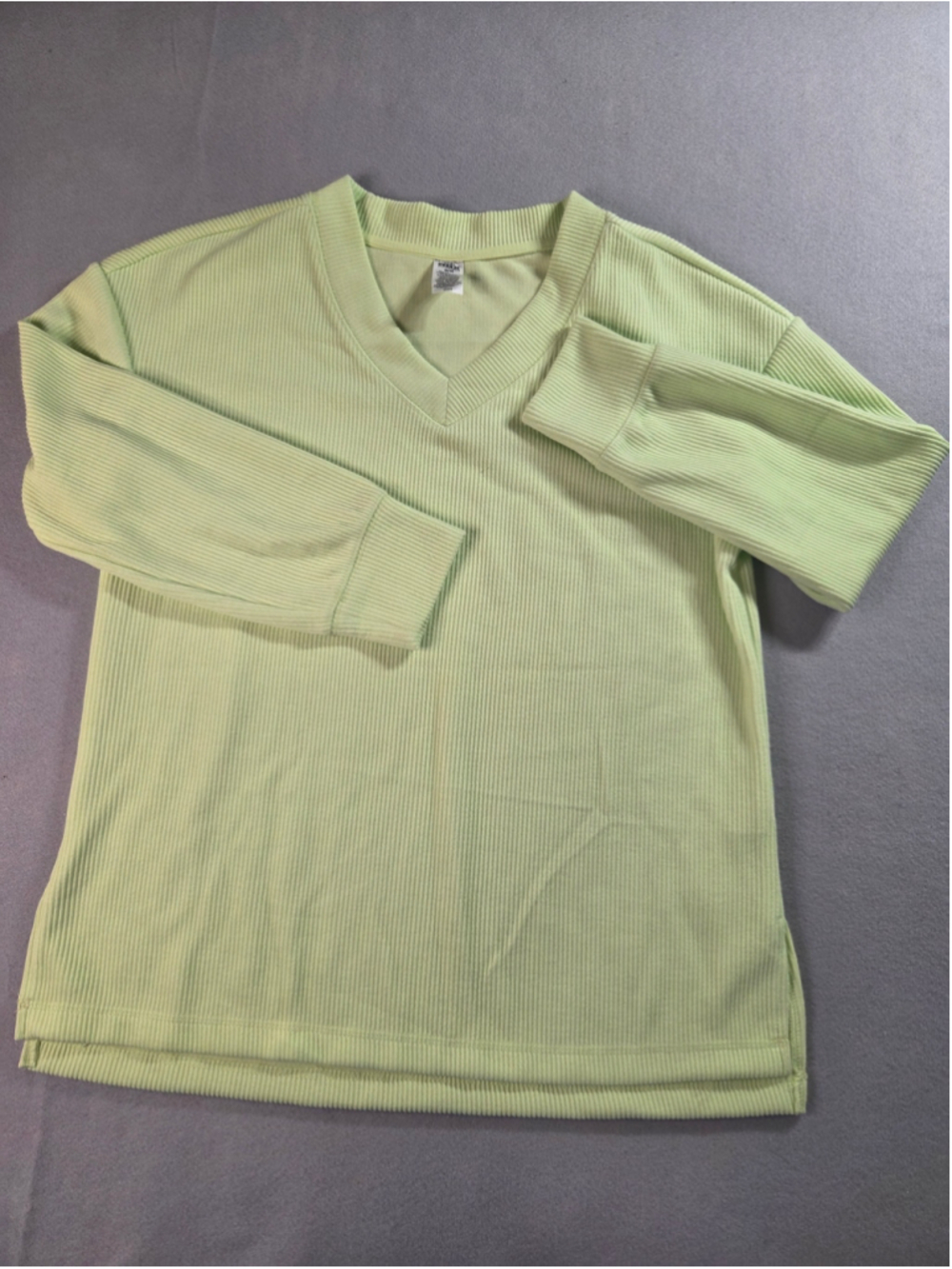 Women's RBX Long Sleeve V-Neck Ribbed Top Green Size M